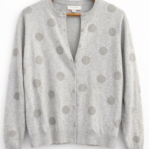 Liz Claiborne Gray Appliqué Polka Dot Knit Cardigan L